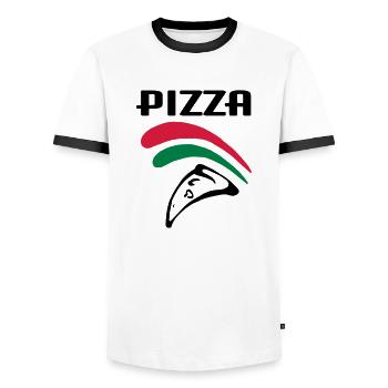 Pizza (3c) - Männer Kontrast-T-Shirt - Weiß/Schwarz - Vorne - AI Model Female 172 light (172cm) & AI Model Male 178 dark (178cm)