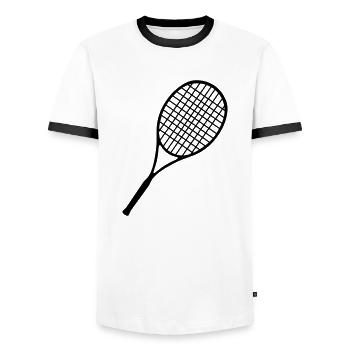 Tennis, Tennisschläger (super cheap) - Men's Ringer Shirt - white/black - Front - AI Model Female 172 light (172cm) & AI Model Male 178 dark (178cm)