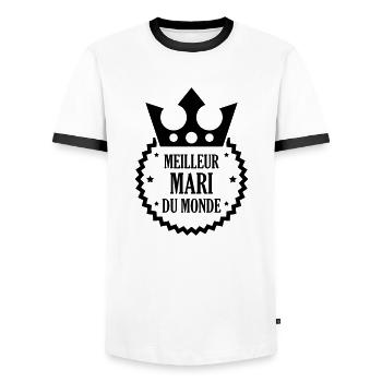 Marriage Wedding Husband Mari Love Mariage Ehemann - Men's Ringer Shirt - white/black - Front - AI Model Female 172 light (172cm) & AI Model Male 178 dark (178cm)