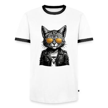 Cat Rocker Cat HardRock Gift - T-shirt contrasté Homme - blanc/noir - Devant - AI Model Female 172 light (172cm) & AI Model Male 178 dark (178cm)