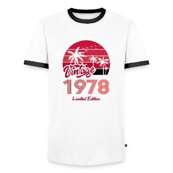 Vintage Year 1978 Limited Edition Red - Men's Ringer Shirt - white/black - Front - AI Model Female 172 light (172cm) & AI Model Male 178 dark (178cm)