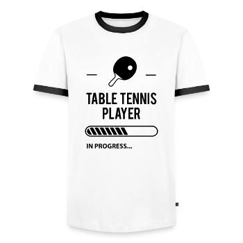 Table Tennis Player in Progresse - T-shirt contrasté Homme - blanc/noir - Devant - AI Model Female 172 light (172cm) & AI Model Male 178 dark (178cm)