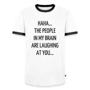 Quote / Gaming / Geek / Gamer / Computer / Game - Men's Ringer Shirt - white/black - Front - AI Model Female 172 light (172cm) & AI Model Male 178 dark (178cm)