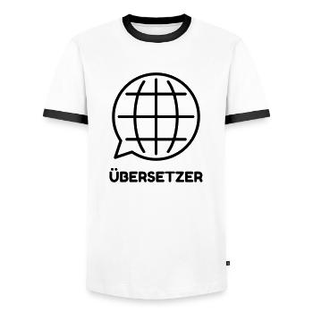 traducteur / traduction / traductrice / traduire - T-shirt contrasté Homme - blanc/noir - Devant - AI Model Female 172 light (172cm) & AI Model Male 178 dark (178cm)