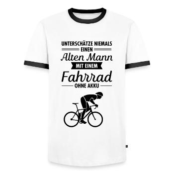 Alter Mann Mit Fahrrad Ohne Akku - Männer Kontrast-T-Shirt - Weiß/Schwarz - Vorne - AI Model Female 172 light (172cm) & AI Model Male 178 dark (178cm)