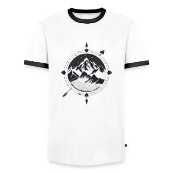 Mountain compass for hikers - Men's Ringer Shirt - white/black - Front - AI Model Female 172 light (172cm) & AI Model Male 178 dark (178cm)