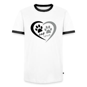 Cat Love Katzen Herz Pfote Tatze Liebe Stubertiger - Männer Kontrast-T-Shirt - Weiß/Schwarz - Vorne - AI Model Female 172 light (172cm) & AI Model Male 178 dark (178cm)