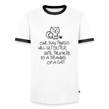 ONE DAY THINGS WILL GET BETTER... - Katze - Cat - Men's Ringer Shirt - white/black - Front - AI Model Female 172 light (172cm) & AI Model Male 178 dark (178cm)