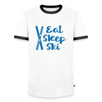 Eat Sleep Ski - Winter Sport Hütte Piste Skilift - Männer Kontrast-T-Shirt - Weiß/Schwarz - Vorne - AI Model Female 172 light (172cm) & AI Model Male 178 dark (178cm)