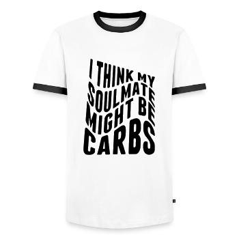I think my soulmate might be carbs - Männer Kontrast-T-Shirt - Weiß/Schwarz - Vorne - AI Model Female 172 light (172cm) & AI Model Male 178 dark (178cm)