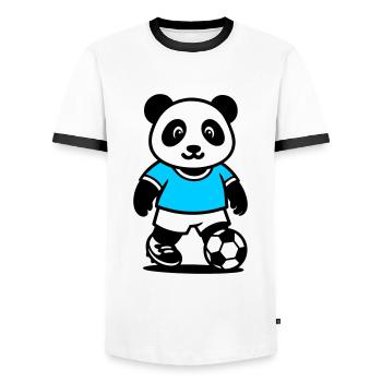 Panda footballeur mignon et stylé Kawaii Foot - T-shirt contrasté Homme - blanc/noir - Devant - AI Model Female 172 light (172cm) & AI Model Male 178 dark (178cm)
