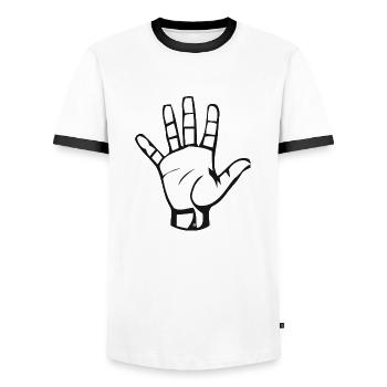Hand - Männer Kontrast-T-Shirt - Weiß/Schwarz - Vorne - AI Model Female 172 light (172cm) & AI Model Male 178 dark (178cm)