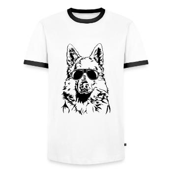 WEISSER SCHWEIZER SCHÄFERHUND cool Wilsigns Hunde - Männer Kontrast-T-Shirt - Weiß/Schwarz - Vorne - AI Model Female 172 light (172cm) & AI Model Male 178 dark (178cm)