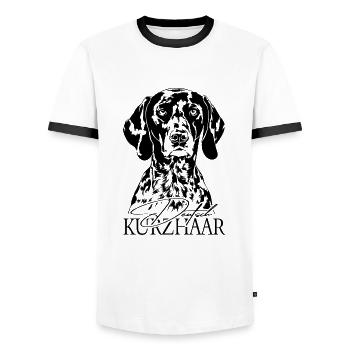 German Shorthair Hunting Dogs Portait Dog Wilsigns - Men's Ringer Shirt - white/black - Front - AI Model Female 172 light (172cm) & AI Model Male 178 dark (178cm)