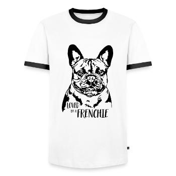 Aimé par un chien Frenchie disant bouledogue Wilsigns - T-shirt contrasté Homme - blanc/noir - Devant - AI Model Female 172 light (172cm) & AI Model Male 178 dark (178cm)