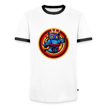 Evil Robot Series 006 - Men's Ringer Shirt - white/black - Front - AI Model Female 172 light (172cm) & AI Model Male 178 dark (178cm)