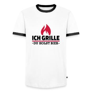 Ich grille du holst Bier - Männer Kontrast-T-Shirt - Weiß/Schwarz - Vorne - AI Model Female 172 light (172cm) & AI Model Male 178 dark (178cm)