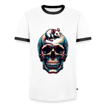 Skull mit süßer kleiner Maus auf der Stirn - Männer Kontrast-T-Shirt - Weiß/Schwarz - Vorne - AI Model Female 172 light (172cm) & AI Model Male 178 dark (178cm)