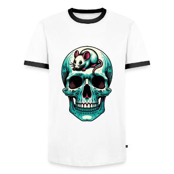 Crâne avec souris amusante sur le front - T-shirt contrasté Homme - blanc/noir - Devant - AI Model Female 172 light (172cm) & AI Model Male 178 dark (178cm)