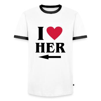 i-love-her.eps - Männer Kontrast-T-Shirt - Weiß/Schwarz - Vorne - AI Model Female 172 light (172cm) & AI Model Male 178 dark (178cm)