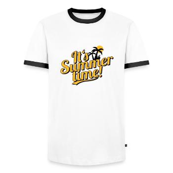 It's Summer Time - beach & holiday - Men's Ringer Shirt - white/black - Front - AI Model Female 172 light (172cm) & AI Model Male 178 dark (178cm)