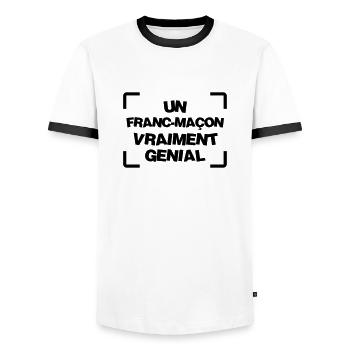 Franc-Maçonnerie / Franc Maçonnerie / Franc Maçon - T-shirt contrasté Homme - blanc/noir - Devant - AI Model Female 172 light (172cm) & AI Model Male 178 dark (178cm)