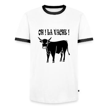 OH LA VACHE - T-shirt contrasté Homme - blanc/noir - Devant - AI Model Female 172 light (172cm) & AI Model Male 178 dark (178cm)