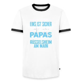 RÜSSELSHEIM-AM-MAIN -papa - Männer Kontrast-T-Shirt - Weiß/Schwarz - Vorne - AI Model Female 172 light (172cm) & AI Model Male 178 dark (178cm)