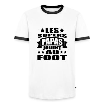 les supers papas jouent au foot - T-shirt contrasté Homme - blanc/noir - Devant - AI Model Female 172 light (172cm) & AI Model Male 178 dark (178cm)