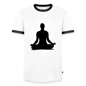 yoga___f1 - Männer Kontrast-T-Shirt - Weiß/Schwarz - Vorne - AI Model Female 172 light (172cm) & AI Model Male 178 dark (178cm)