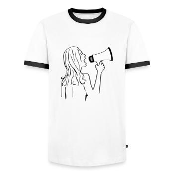 révolution des femmes - T-shirt contrasté Homme - blanc/noir - Devant - AI Model Female 172 light (172cm) & AI Model Male 178 dark (178cm)