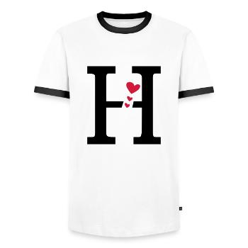Capital letter H with hearts - Men's Ringer Shirt - white/black - Front - AI Model Female 172 light (172cm) & AI Model Male 178 dark (178cm)