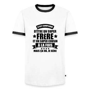 compliqué d'être un super frère et un super cousin - T-shirt contrasté Homme - blanc/noir - Devant - AI Model Female 172 light (172cm) & AI Model Male 178 dark (178cm)