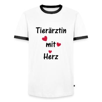 Tierärztin mit Herz - Männer Kontrast-T-Shirt - Weiß/Schwarz - Vorne - AI Model Female 172 light (172cm) & AI Model Male 178 dark (178cm)