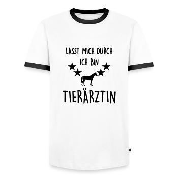 lasst mich durch, ich bin tierärztin - Männer Kontrast-T-Shirt - Weiß/Schwarz - Vorne - AI Model Female 172 light (172cm) & AI Model Male 178 dark (178cm)