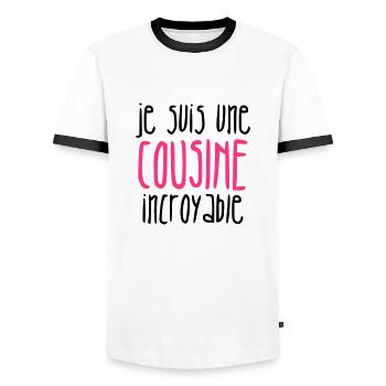 Oncle / Tante / Cousin / Cousine - T-shirt contrasté Homme - blanc/noir - Devant - AI Model Female 172 light (172cm) & AI Model Male 178 dark (178cm)
