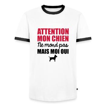 attention mon chien ne mord pas mais moi oui - T-shirt contrasté Homme - blanc/noir - Devant - AI Model Female 172 light (172cm) & AI Model Male 178 dark (178cm)