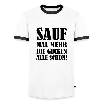 sauf_mal_mehr_01 - Männer Kontrast-T-Shirt - Weiß/Schwarz - Vorne - AI Model Female 172 light (172cm) & AI Model Male 178 dark (178cm)
