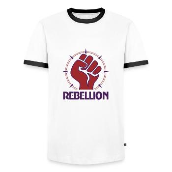 Rebellion - Men's Ringer Shirt - white/black - Front - AI Model Female 172 light (172cm) & AI Model Male 178 dark (178cm)
