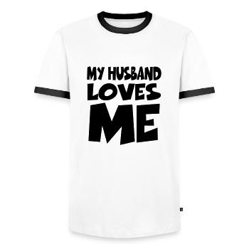 My husband loves me - Männer Kontrast-T-Shirt - Weiß/Schwarz - Vorne - AI Model Female 172 light (172cm) & AI Model Male 178 dark (178cm)
