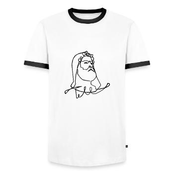 On a line with Tell - Men's Ringer Shirt - white/black - Front - AI Model Female 172 light (172cm) & AI Model Male 178 dark (178cm)