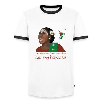 Mahoraise - Maore (Mayotte) île d'Afrique - rouge - T-shirt contrasté Homme - blanc/noir - Devant - AI Model Female 172 light (172cm) & AI Model Male 178 dark (178cm)