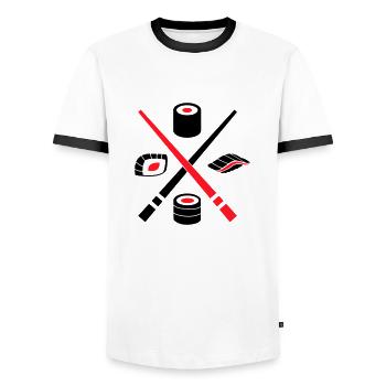 Sushi Logo - T-shirt contrasté Homme - blanc/noir - Devant - AI Model Female 172 light (172cm) & AI Model Male 178 dark (178cm)
