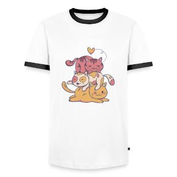 Katzen Kätzchen Berg Herz Stapel Fellnase - Männer Kontrast-T-Shirt - Weiß/Schwarz - Vorne - AI Model Female 172 light (172cm) & AI Model Male 178 dark (178cm)