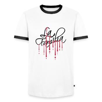 Blood La Familia - Men's Ringer Shirt - white/black - Front - AI Model Female 172 light (172cm) & AI Model Male 178 dark (178cm)