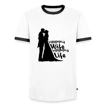 Wedding Life Happy - Men's Ringer Shirt - white/black - Front - AI Model Female 172 light (172cm) & AI Model Male 178 dark (178cm)