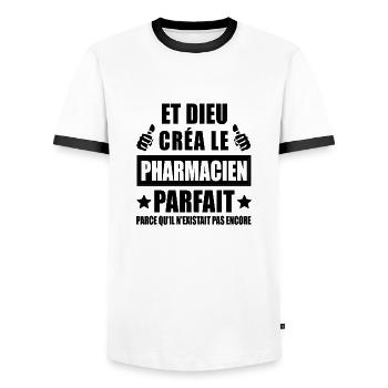 pharmacien parfait / humour pharmacien - T-shirt contrasté Homme - blanc/noir - Devant - AI Model Female 172 light (172cm) & AI Model Male 178 dark (178cm)