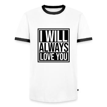 I will always love - Men's Ringer Shirt - white/black - Front - AI Model Female 172 light (172cm) & AI Model Male 178 dark (178cm)