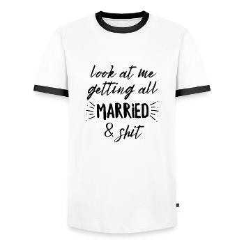 Regardez-moi me marier et merde - T-shirt contrasté Homme - blanc/noir - Devant - AI Model Female 172 light (172cm) & AI Model Male 178 dark (178cm)