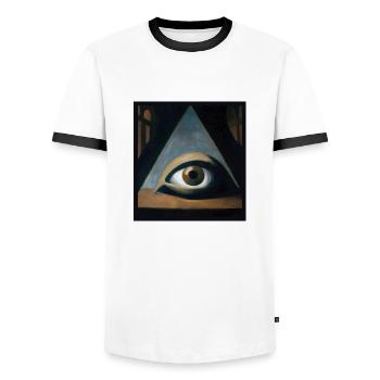 The Occult Eye - Men's Ringer Shirt - white/black - Front - AI Model Female 172 light (172cm) & AI Model Male 178 dark (178cm)